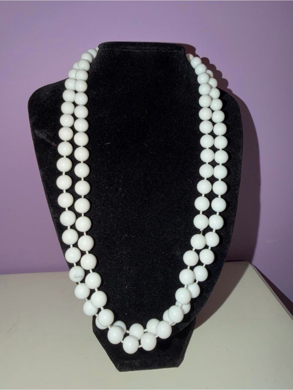 Vintage White Double-Strand Beaded Necklace